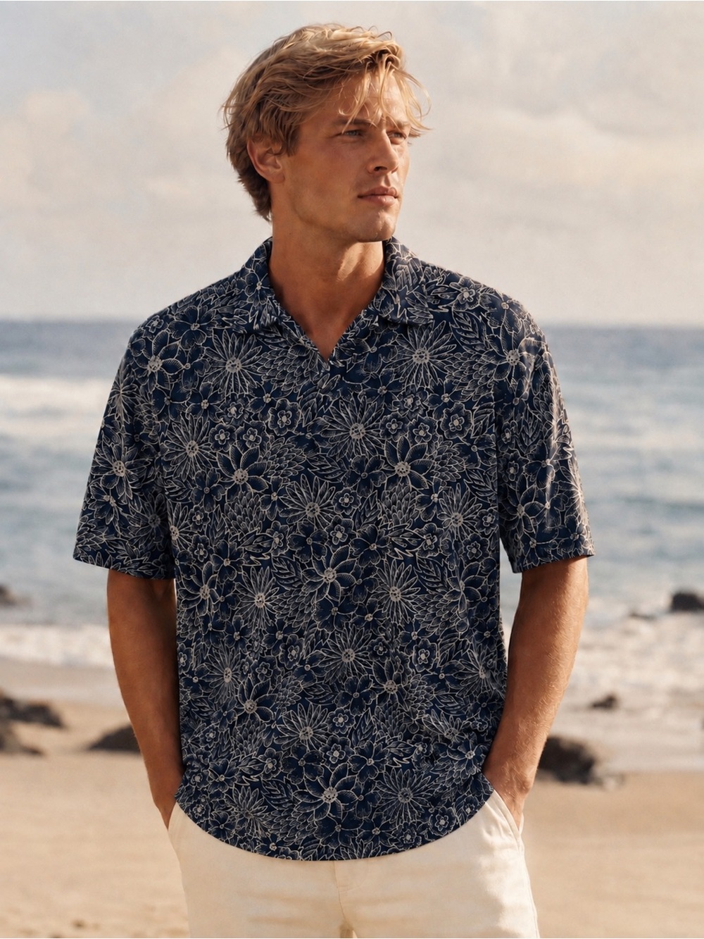 NWT Polo by Ralph Lauren 90s vintage botanical print polo black & tan L